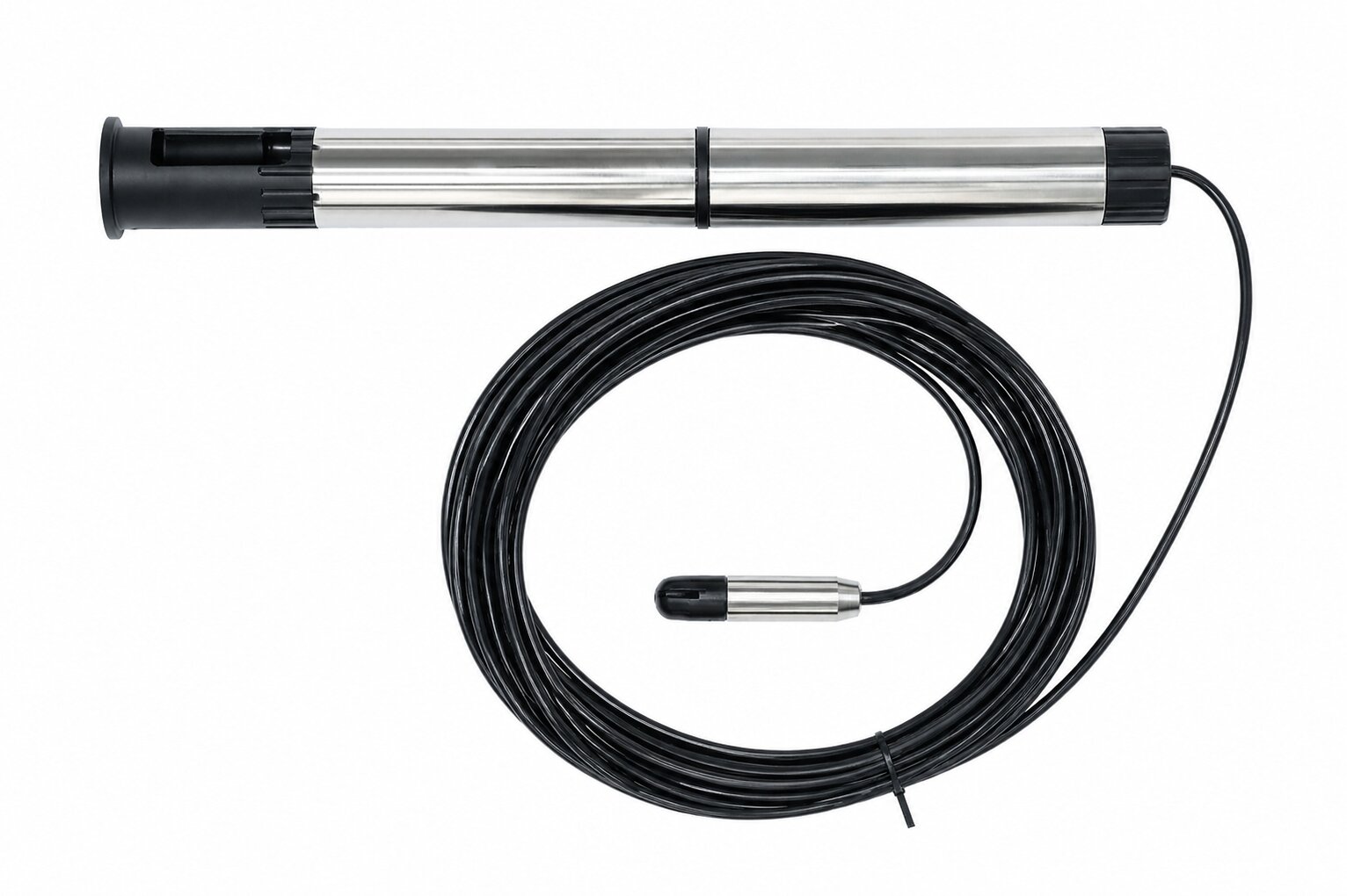 Aquatos Web LTX mit angeschlossenem Drucksensor und 5–10 m Kabel — der typische Lieferumfang.