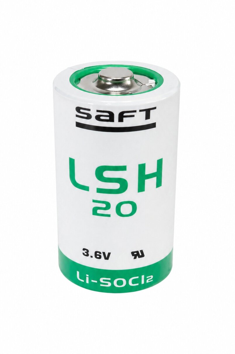 Saft LSH 20, 3,6 V Lithium-Thionylchlorid, D-Bauform. Hohe Stromabgabe und großer Temperatur­bereich, geeignet für die TerraTransfer-Logger.