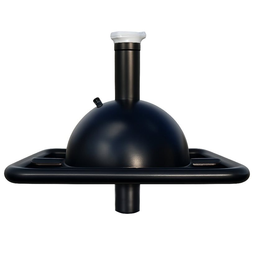 Shallow-water buoy: black hemispherical float platform with stainless-steel support frame, compact build from 20 cm operating depth.